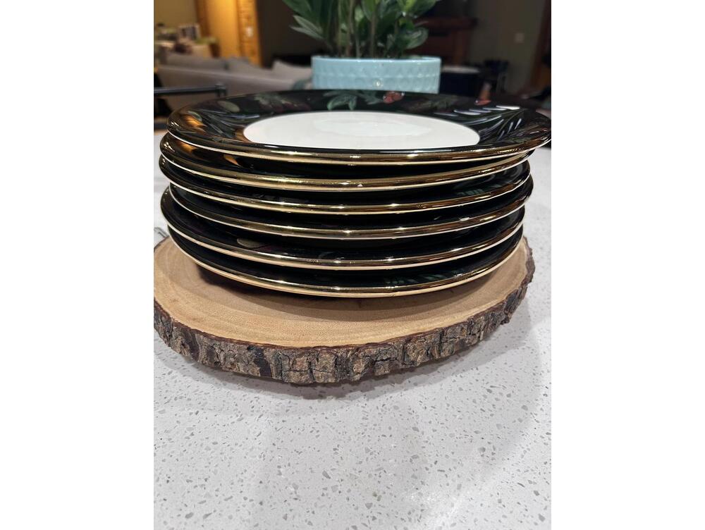 6 VARM Ceramica Venetian Dinner Plates - Made in Italy - Black Floral Fruit - Picture 3 of 9